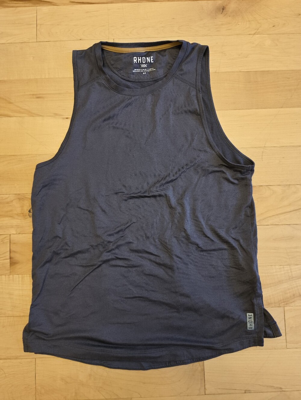 RHONE Men’s Dark Gray Tank Top with Gold Neck Trim